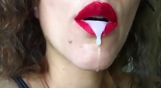 Spunk in my mouth SlowMo spit probes make-up